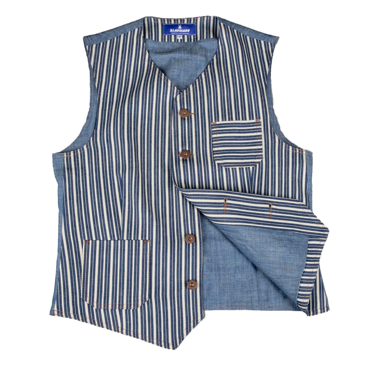 Blue jeansHickory stripes wide blue whiteVestBritish Parts Lucerne