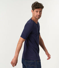 Merz b. Schwanen103 Button placket short sleeve ink blueT-shirtBritish Parts Lucerne