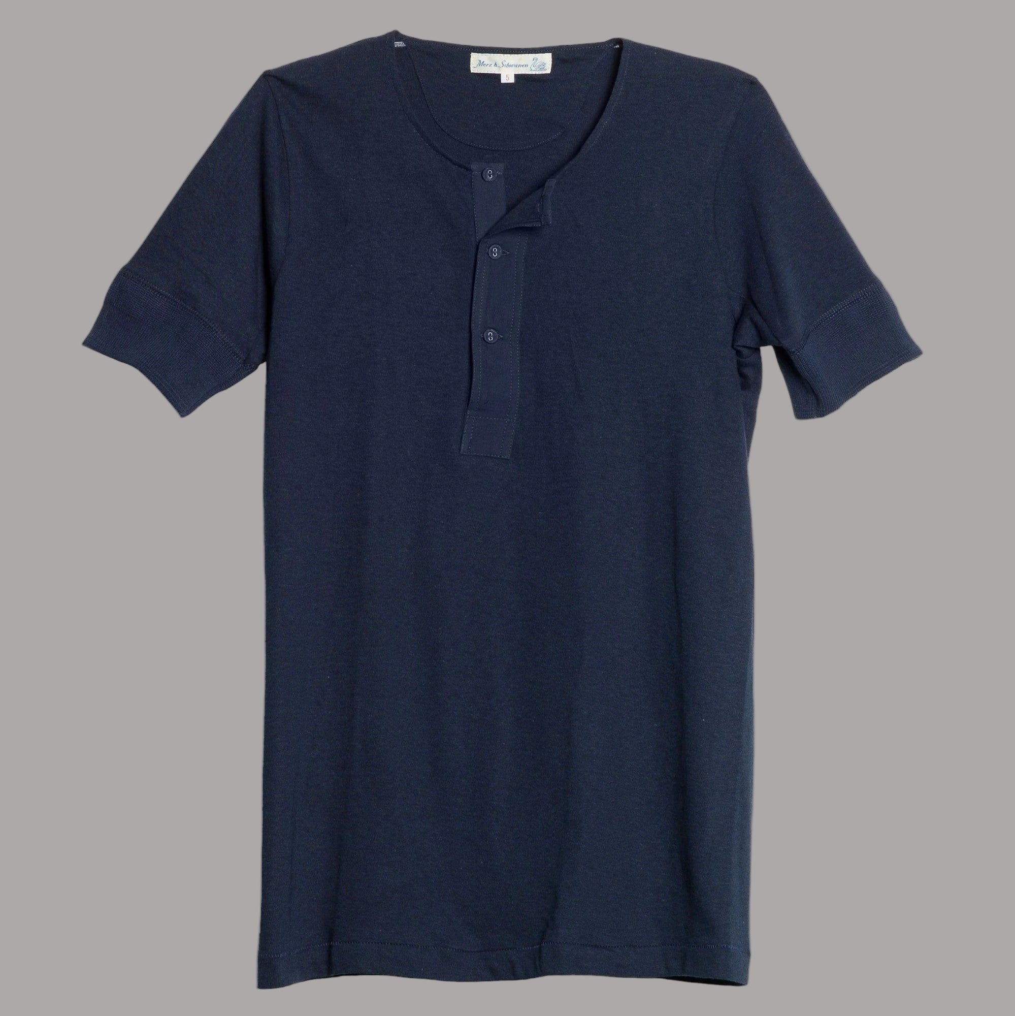 Merz b. Schwanen103 Button placket short sleeve ink blueT-shirtBritish Parts Lucerne