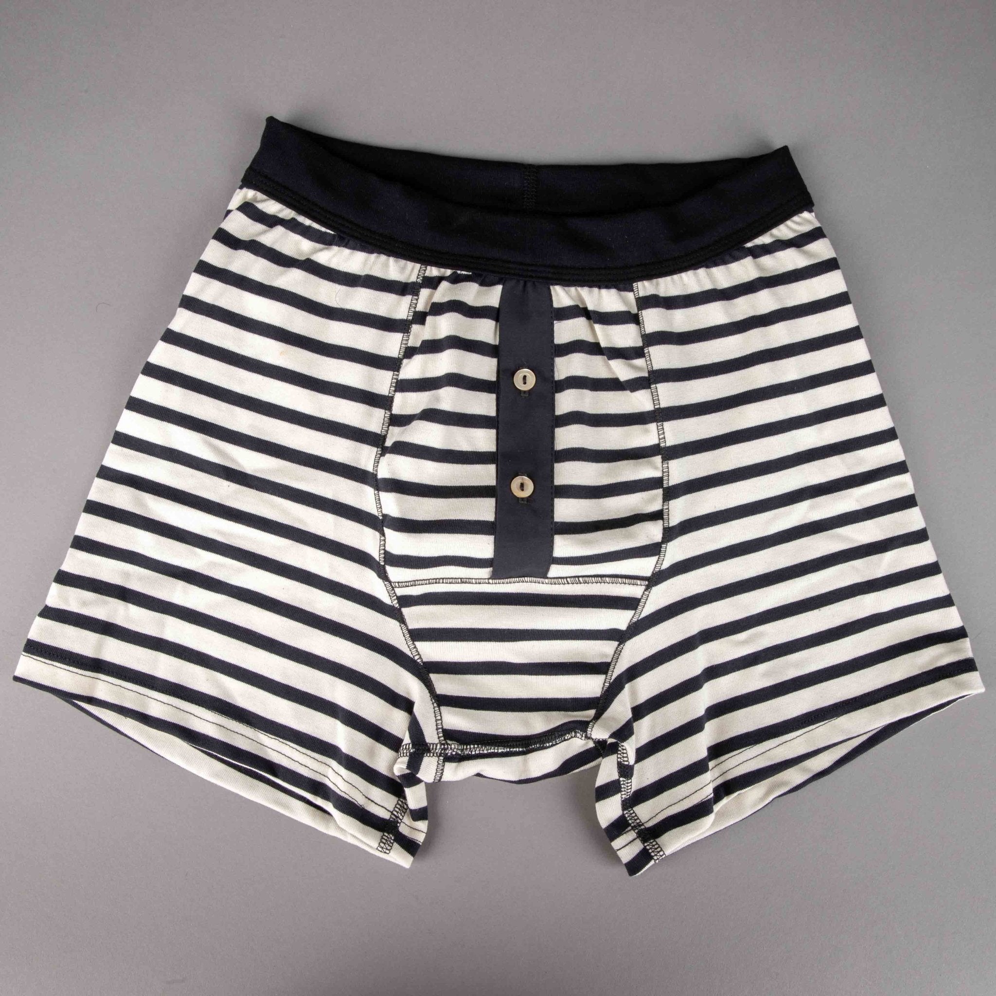 Merz b. SchwanenMen's boxer striped with button placket slate/natural underpantsBritish Parts Lucerne