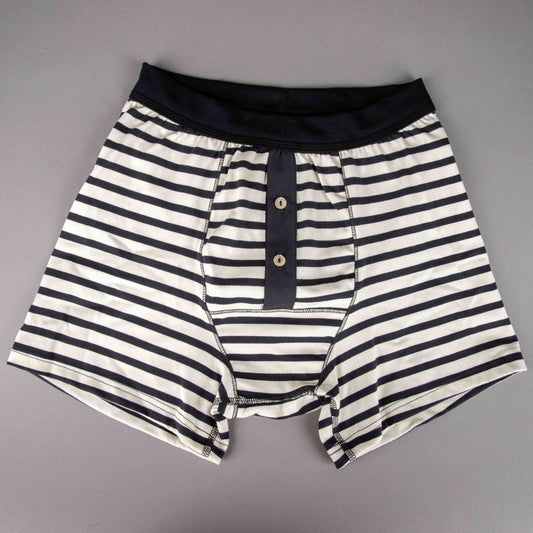 Merz b. SchwanenMen's boxer striped with button placket slate/natural underpantsBritish Parts Lucerne