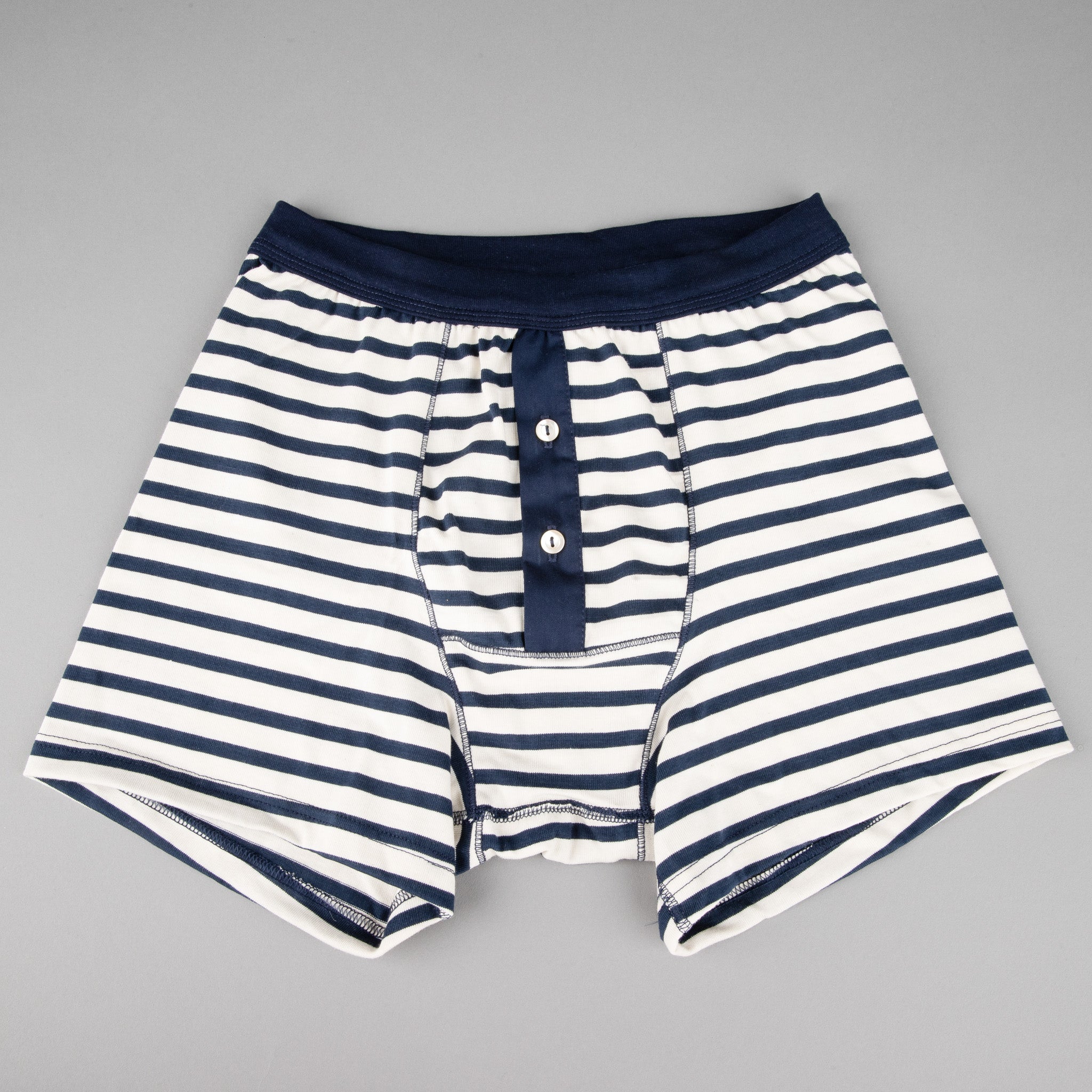Merz b. SchwanenMen's boxer striped with button placket ink blue/natural underpantsBritish Parts Lucerne