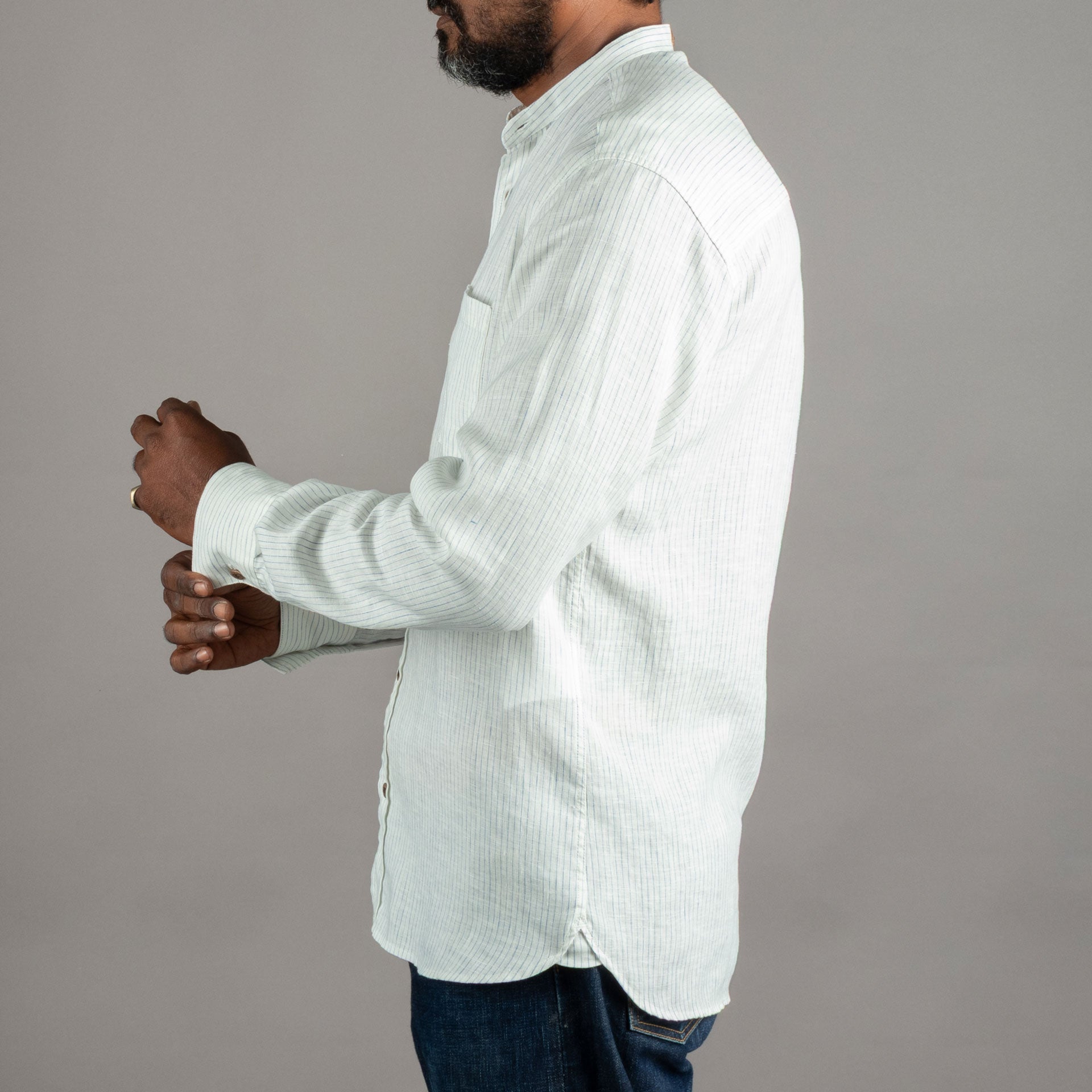 Pike Brothers1923 Buccanoy Shirt Linen White BlueShirtBritish Parts Lucerne