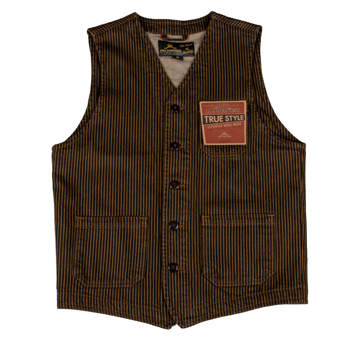 Pike Brothers1937 Roamer Vest Hickory Stripes BrownVestsBritish Parts Lucerne
