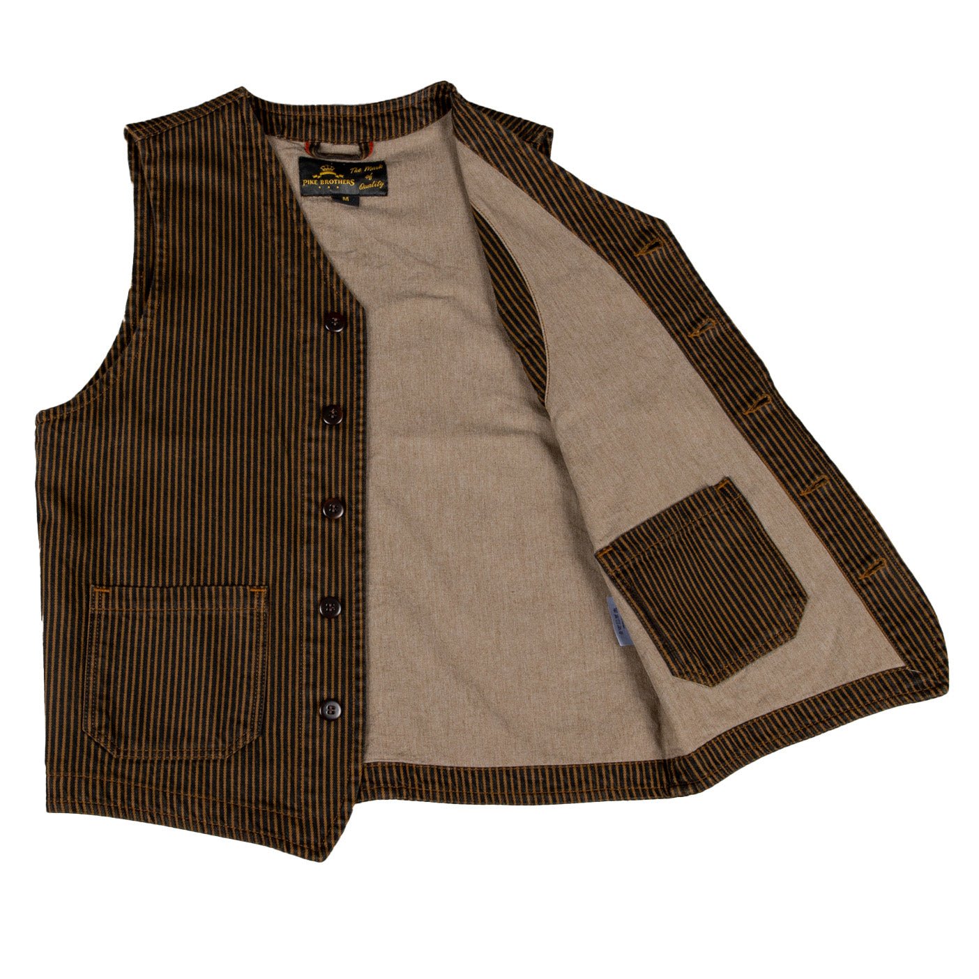 Pike Brothers1937 Roamer Vest Hickory Stripes BrownVestsBritish Parts Lucerne