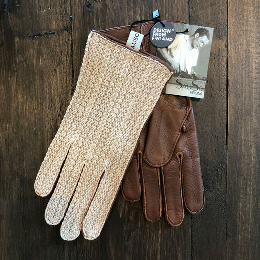 Sakari SausoCrocheted car gloves / brown elk leather glovesBritish Parts Lucerne