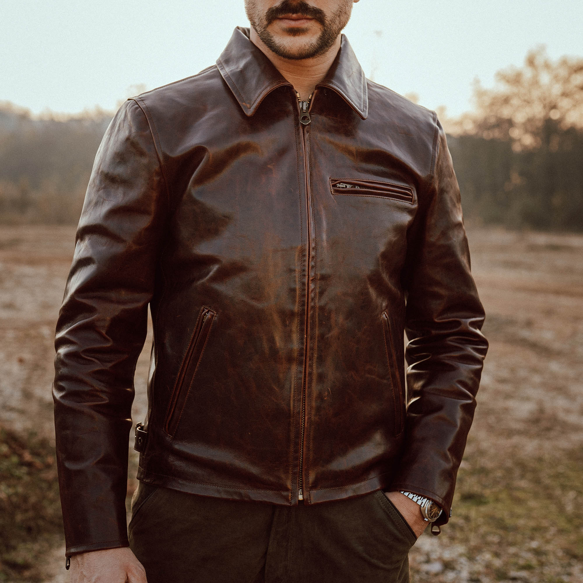 Shangri - La HeritageVarenne Horse Hide Leather Jacket WhiskeyJacketsBritish Parts Lucerne