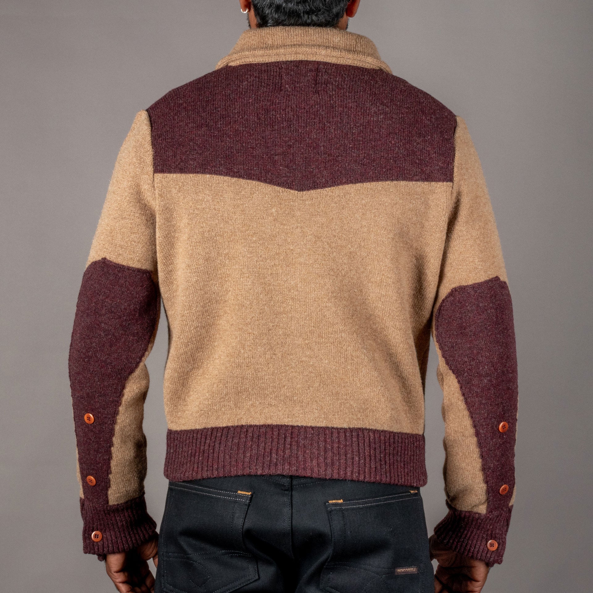 G.R.P.Max 3 short merino cardigan Camel BordeauxCardiganBritish Parts Lucerne