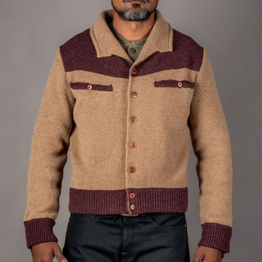 G.R.P.Max 3 short merino cardigan Camel BordeauxCardiganBritish Parts Lucerne