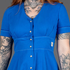 Hen's TeethWomens Dress Herringbone French BlueDressBritish Parts Lucerne