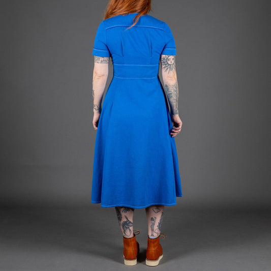 Hen's TeethWomens Dress Herringbone French BlueDressBritish Parts Lucerne