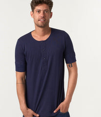 Merz b. Schwanen103 Button placket short sleeve ink blueT-shirtBritish Parts Lucerne