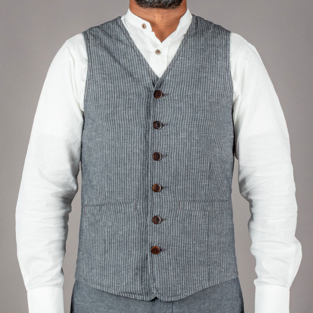 Pike Brothers1905 Hauler Vest Grey Striped LinenVestsBritish Parts Lucerne