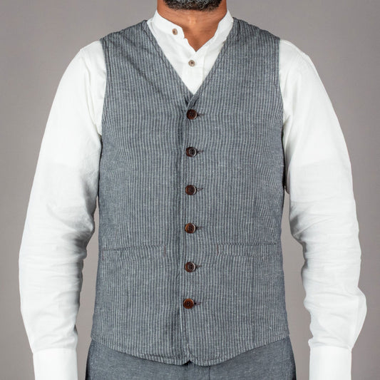 Pike Brothers1905 Hauler Vest Grey Striped LinenVestsBritish Parts Lucerne