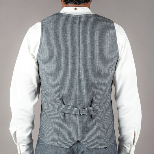 Pike Brothers1905 Hauler Vest Grey Striped LinenVestsBritish Parts Lucerne