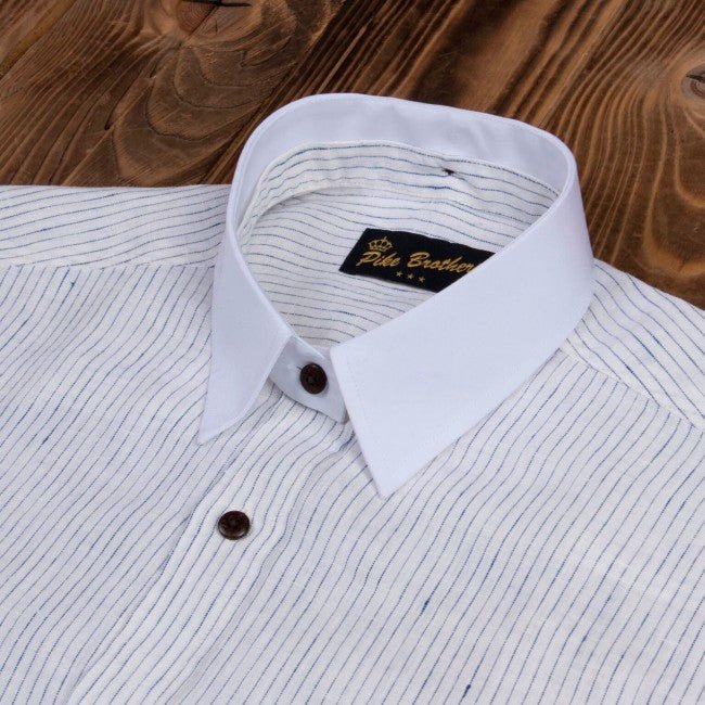 Pike Brothers1923 Buccanoy Shirt Linen White BlueShirtBritish Parts Lucerne