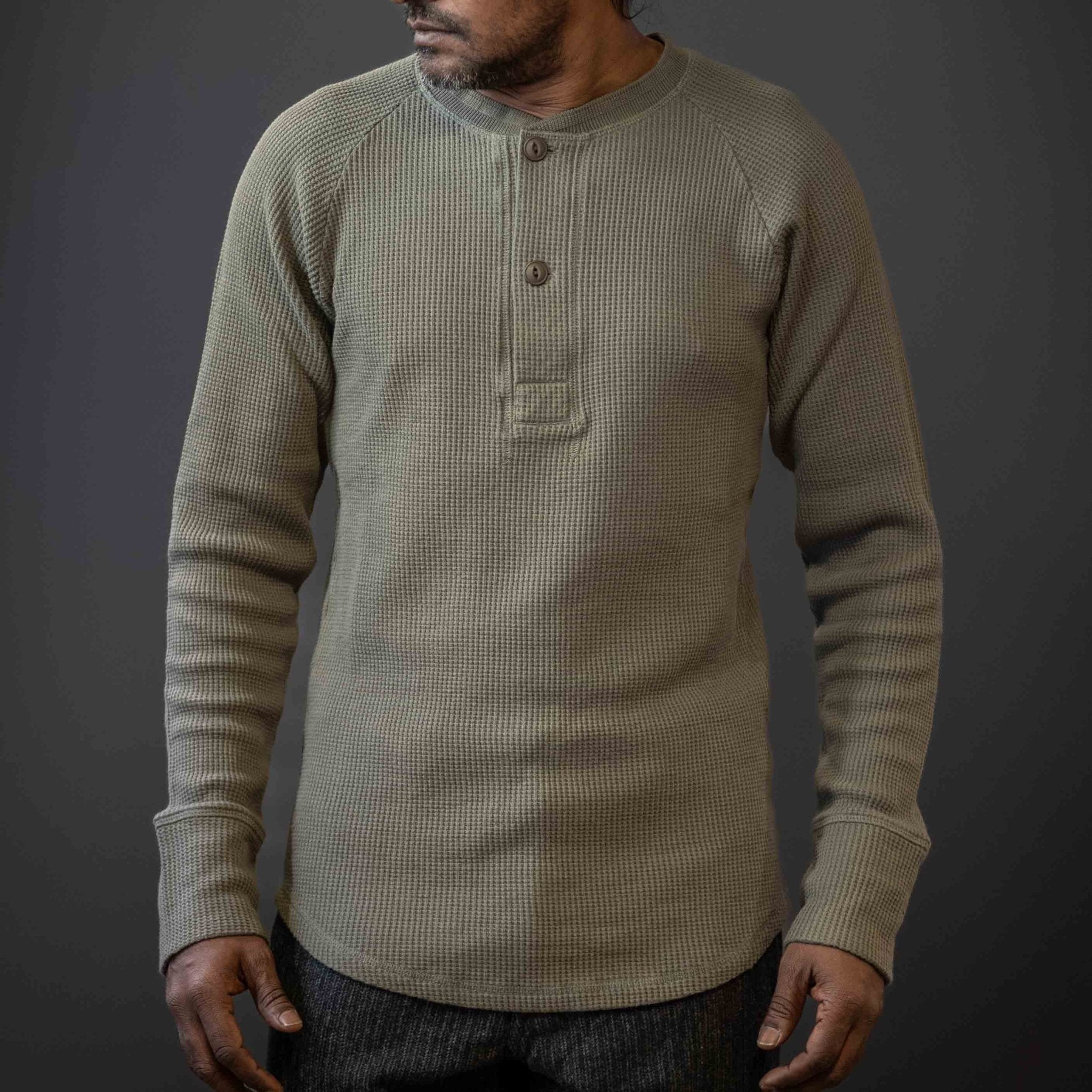 Pike Brothers1936 Waffle Shirt ArmyHenleyBritish Parts Lucerne