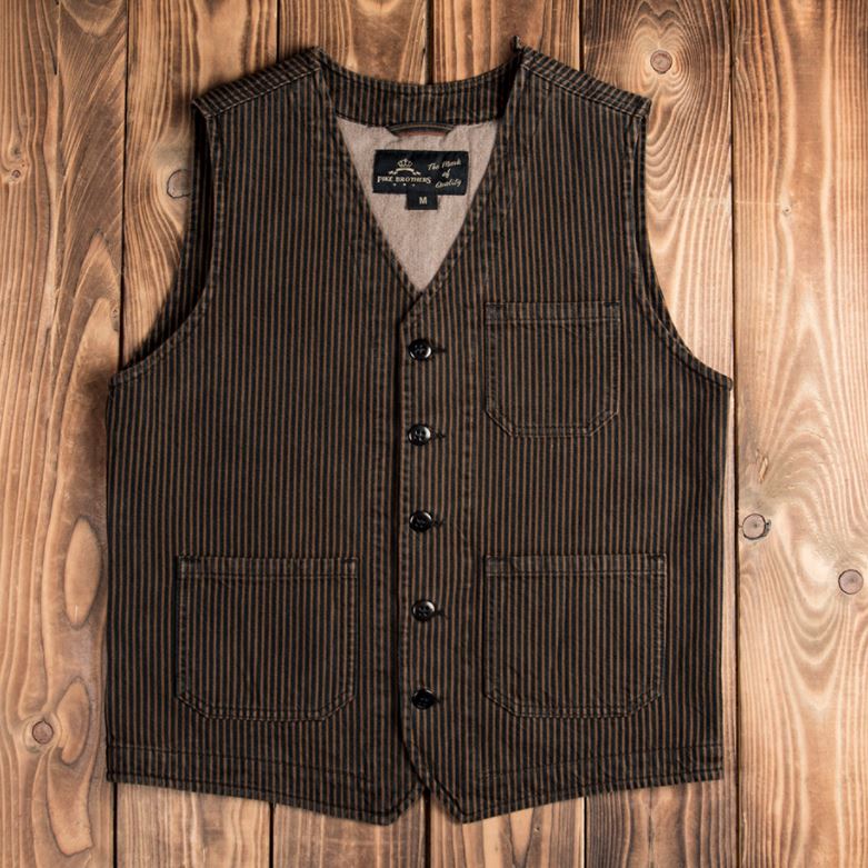 Pike Brothers1937 Roamer Vest Hickory Stripes BrownVestsBritish Parts Lucerne