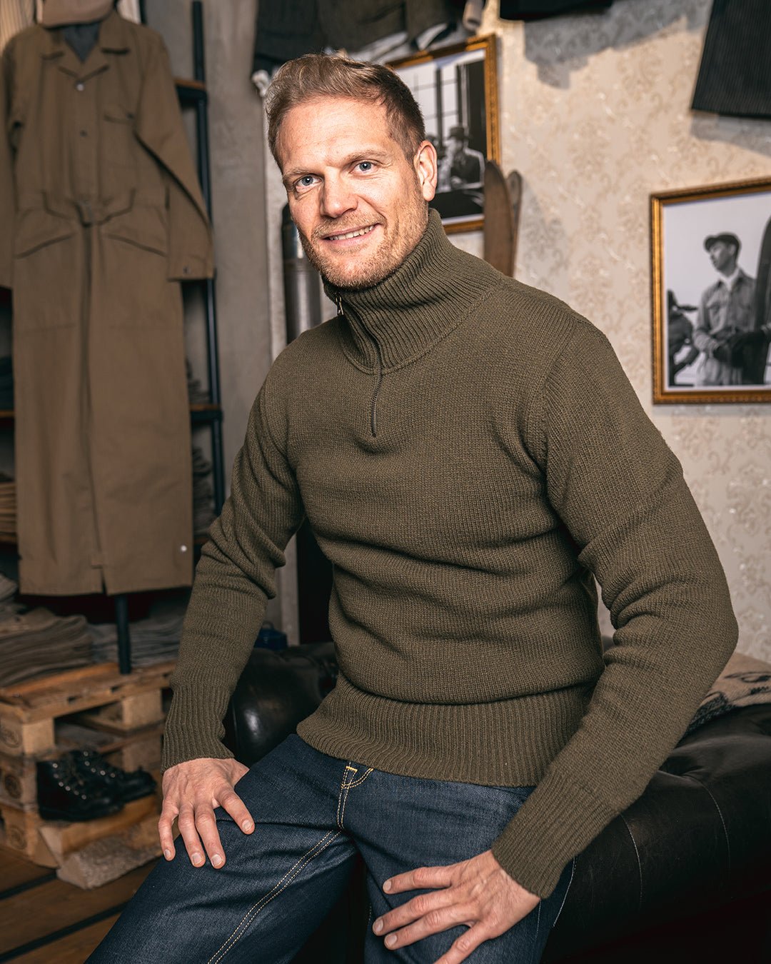 Pike Brothers1948 Troyer Knitted Sweater Army GreenPulloverBritish Parts Lucerne