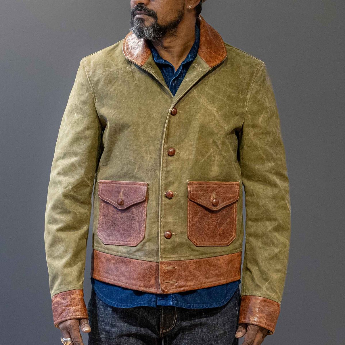 Thedi Leatherscanvas jacket with buffalo leatherjacketsBritish Parts Lucerne